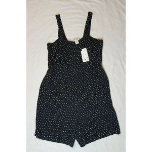 For The Republic Sz. XL Faux Button Up Polka Dot Tank Romper W/ Pockets NWT